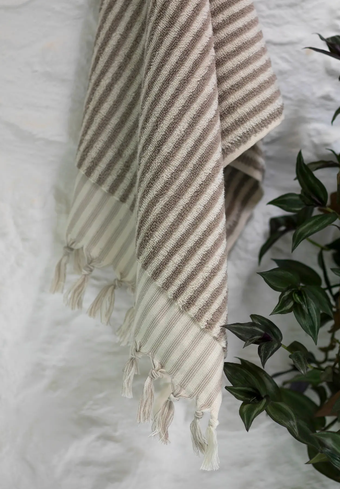 Turkish Striped Terry Towel | Cream/Taupe