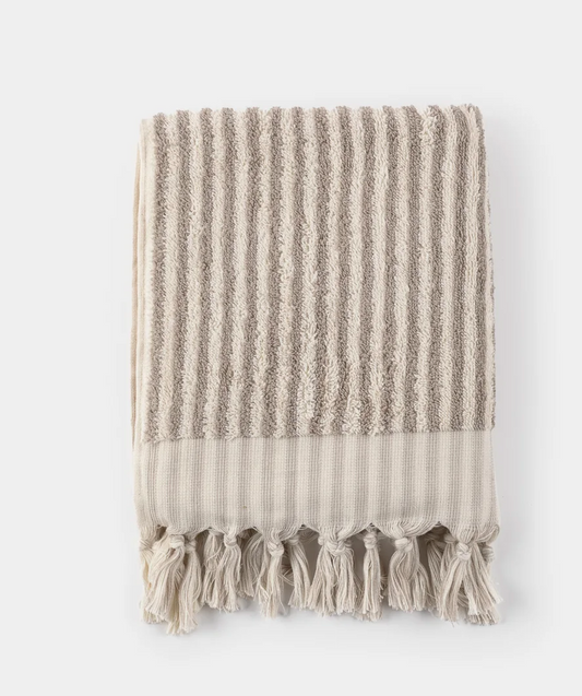 Turkish Striped Terry Towel | Cream/Taupe